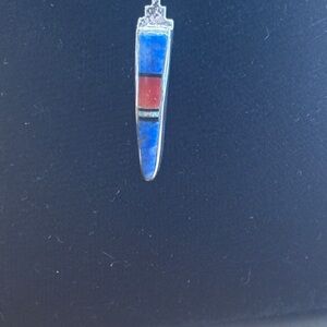 Zuni lapis, lazuli Blue and Red Coral Pendant with chain